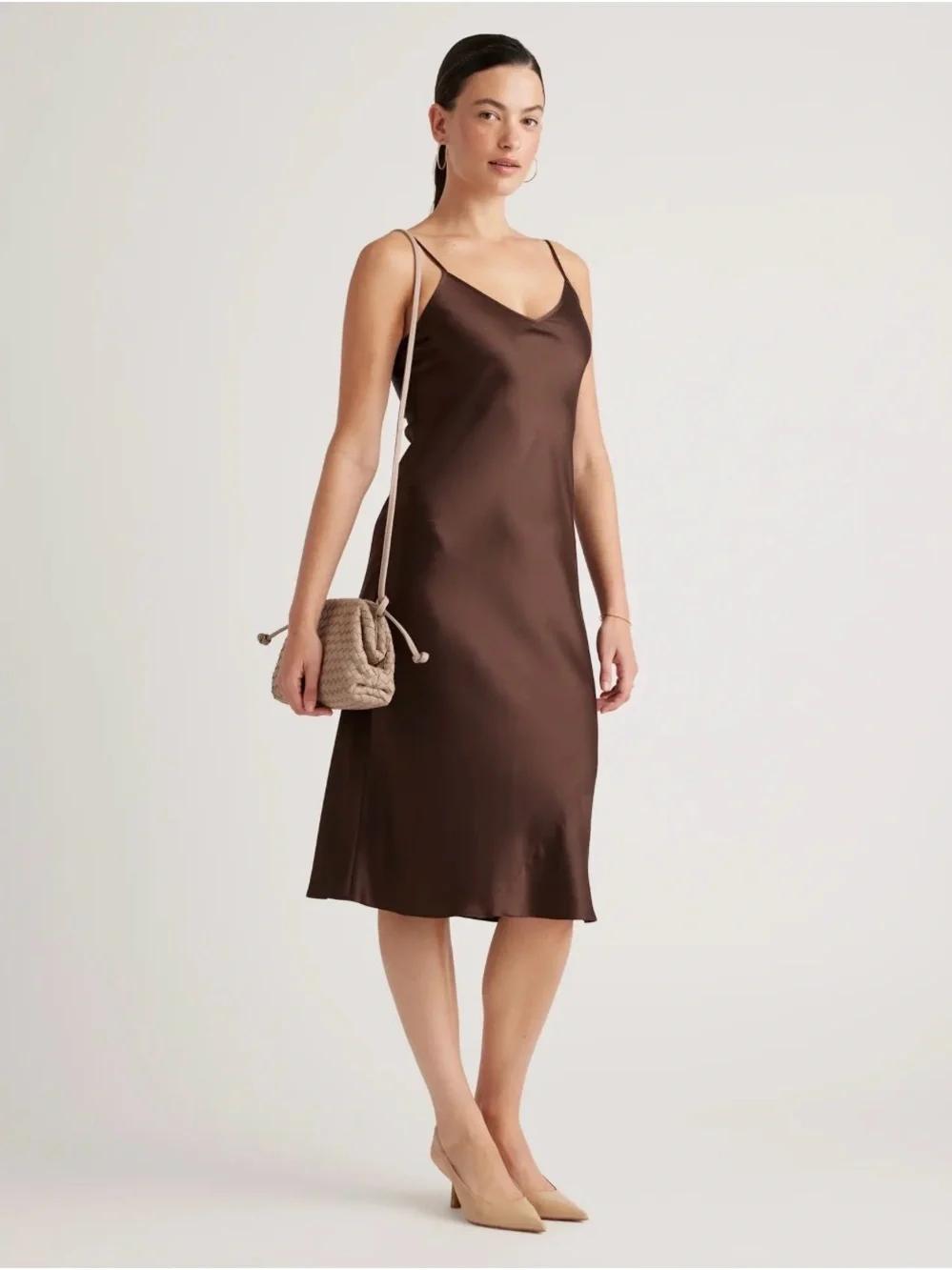 Quince Woven Leather Clutch in Taupe Beige